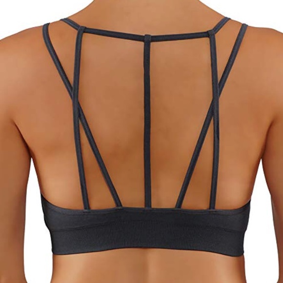 Beautiful mesh sports bra charcoal strappy back - Picture 2 of 3